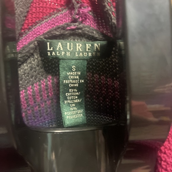 Vintage Lauren Ralph Lauren LRL Linen Blend Striped Open Front Cardigan S - Picture 2 of 6